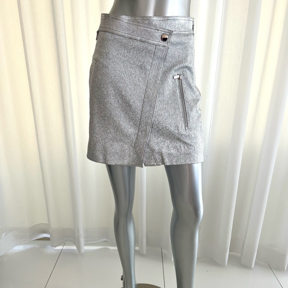Derek Lam 10 Crosby Metallic Silver leather skirt size 8 NWT!!!Retail 785$!
